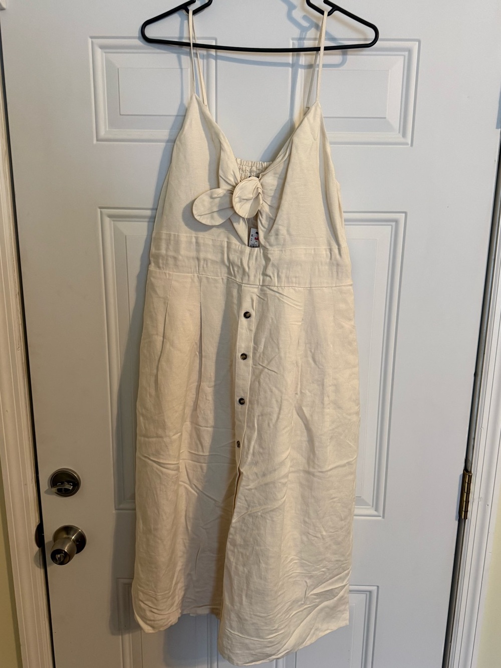 Express Size L NEW W TAGS Cream Button-Front Midi Dress with Tie Bodice